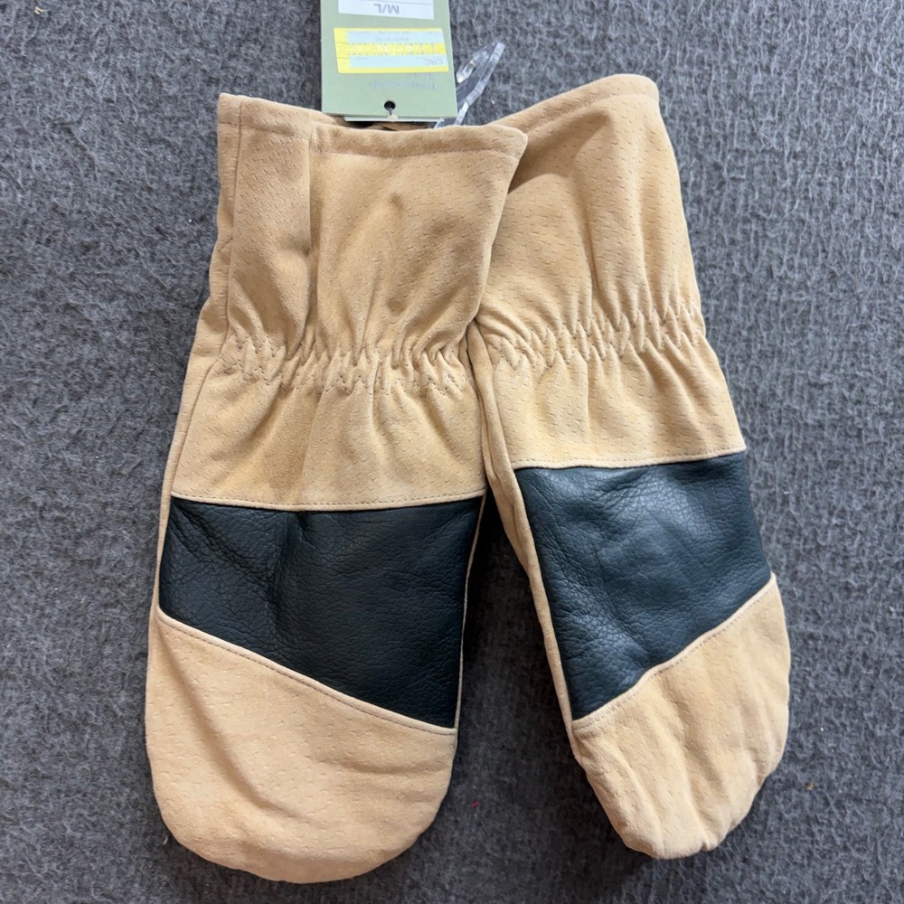 Goodfellow & Co Mens Tan Suede Mittens Black Leather Accent Beige M/L F23LG14